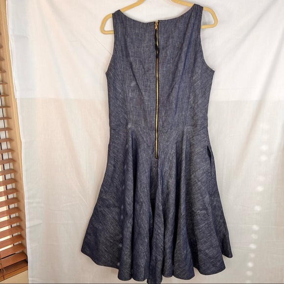TAYLOR Womens Midi 100% Linen Fit And Flare Denim Dress Wedding Party Nautical - Picture 4 of 12